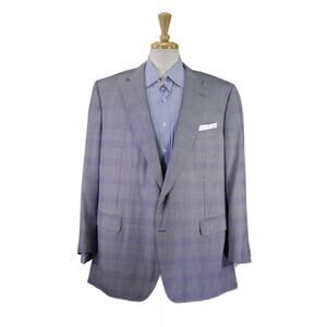 Solemare Maus & Hoffman Blue Gray Plaid 2-Btn Wool Sportcoat Blazer 50L